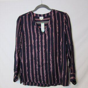 Ava James Blouse Angenica Lurex Stripe Navy Blue Long Sleeve NEW Womens Plus 3x